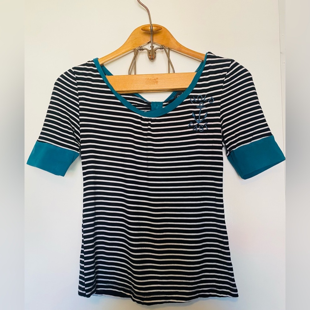 Sourpuss Black & White Stripe Hold Fast Anchor Top in Medium